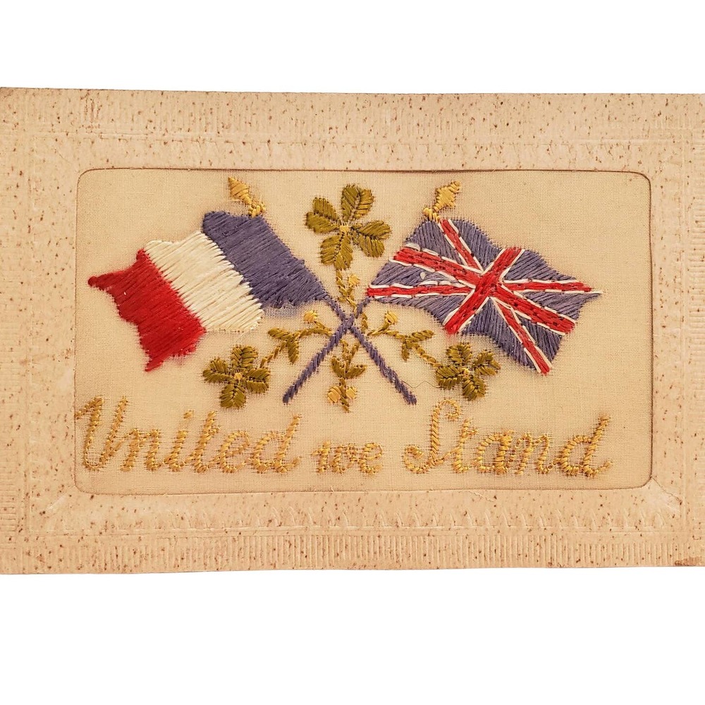 Antique WW1 Silk Embroidered Remembrance Postcard 1916 Ephemera France England